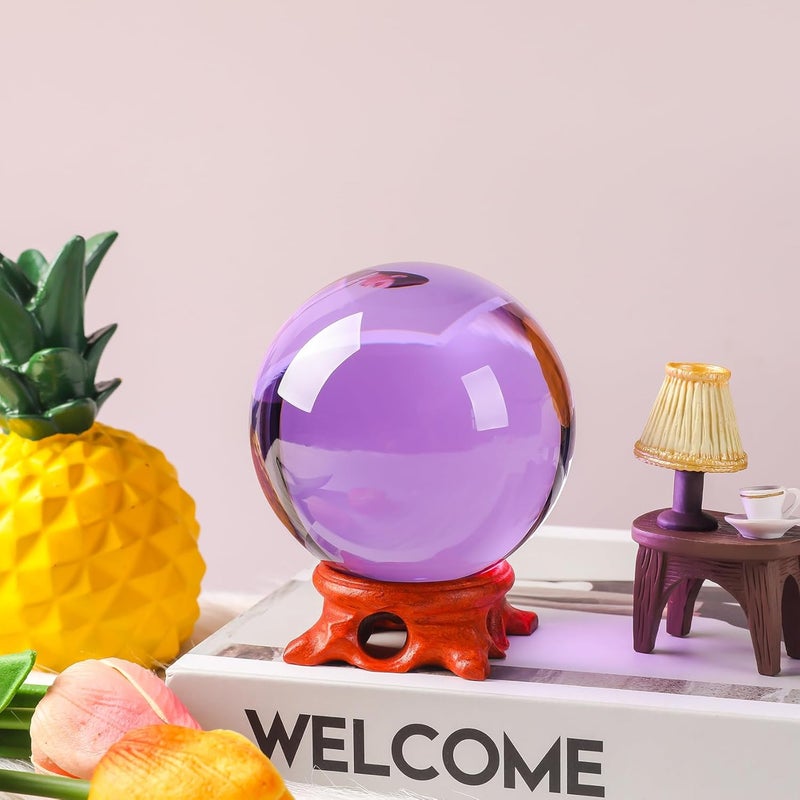 Modaier Purple Crystal Ball 80mm with Wooden Stand and Gift Box for Magic,lensball Photography,Family Decorative,Fortune Teller,Feng Shui,Witchcraft,Witchy Gifts,Witch Decor,and Halloween Decor - Image 2